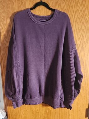 aerie  Women's Plum Ribbed-Detail Pullover Sweatshirt Size Xl